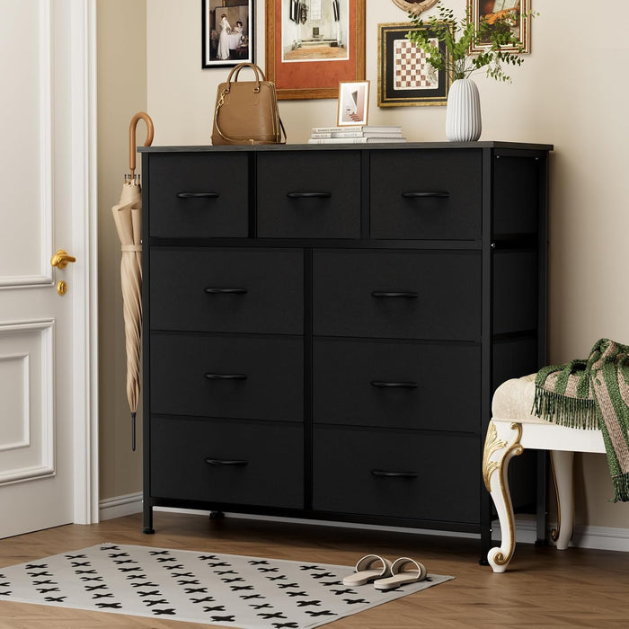 9 Drawer Black Dresser for Bedroom, Closet Organizer Storage Tower