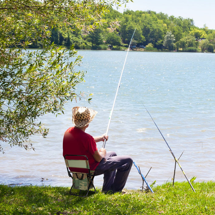 Foldable Fishing Stool with Backrest and Cooler Bag