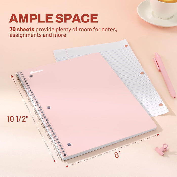 Spiral Notebooks, 1-Subject, 5 Pack, College Ruled Paper, 8" x 10-1/2", 70 Sheets per Notebook,3-Hole Punched Paper, Pin