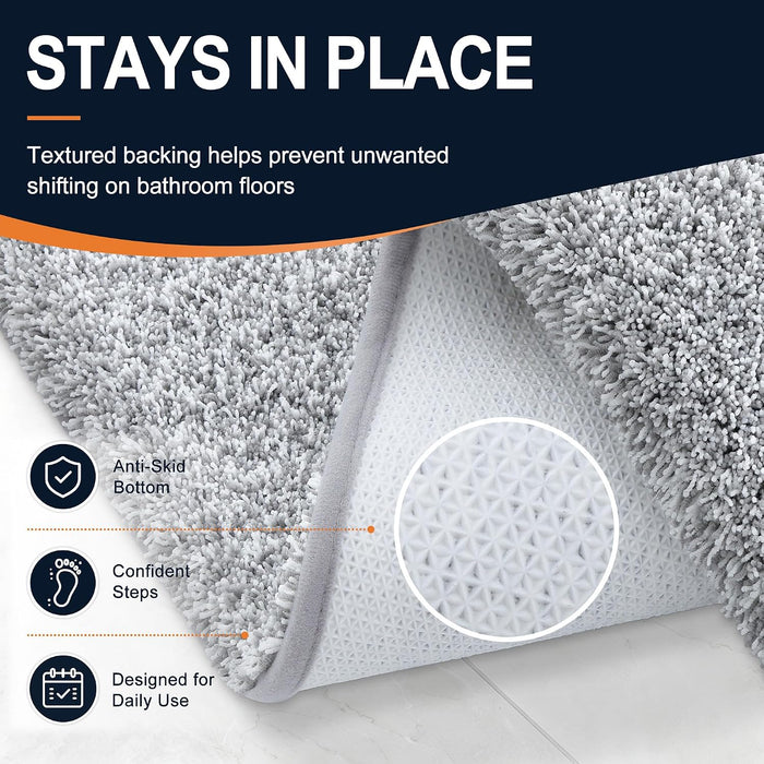 Microfiber Bathroom Rugs 30x20, Quick Dry Bath Mat, Grey and White