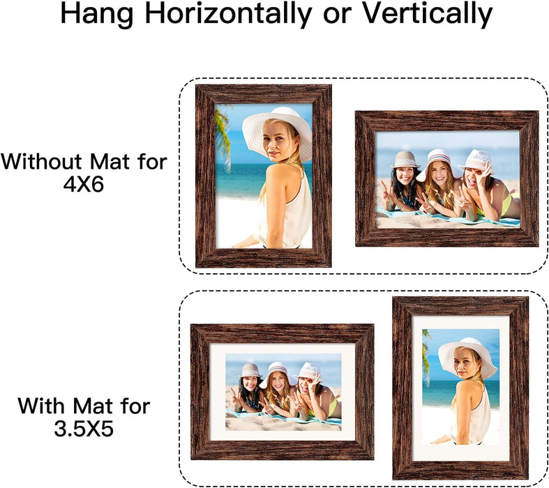 4x6 Picture Frame Distressed Farmhouse Wood Pattern Set of 4,Display 3.5x5 with Mat or 4x6 Without Mat,Multicolour