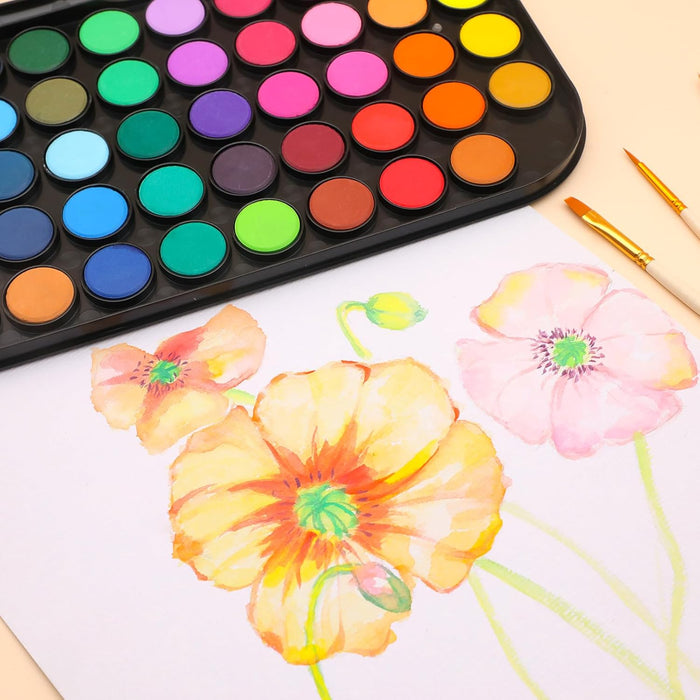 48 Colors Watercolor Paint Set, 3 Brushes