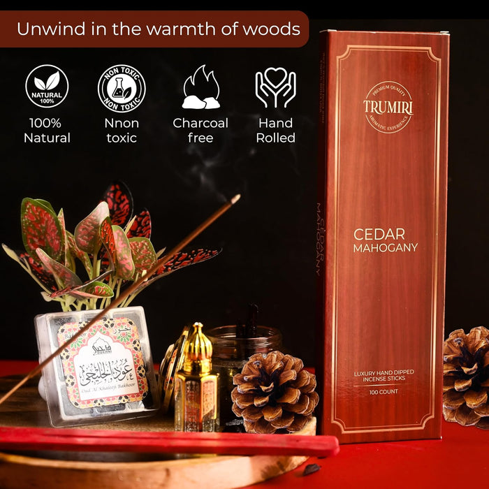 Cedar Mahogany Incense Sticks - Pack of 100 Inscents-Sticks - Inciensos Aromaticos para La Casa - Made with Natural Ingr