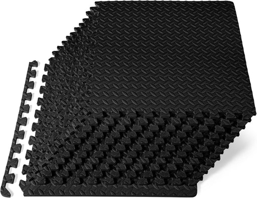 Exercise Puzzle Mat ½-inch, EVA Interlocking Foam Floor Tiles for Home Gym, Workout Equipment, Kids Play Areas, Black, 48 SQ FT - 12 Tiles