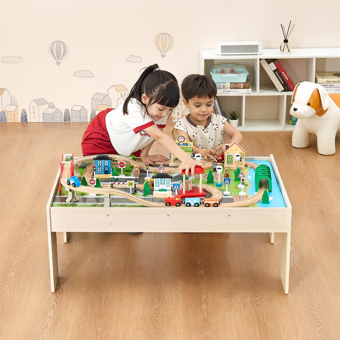 Wooden Train Activity Table with Storage Bin