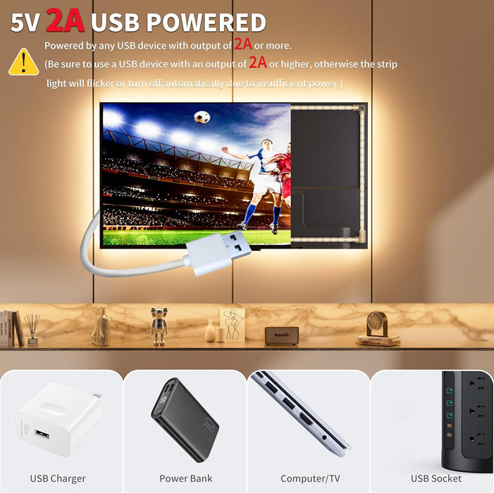 COB LED Strip Lights 5V USB Powered Dotless Super Bright Dimmable LED Lights 3000K Warm White 6.56ft TV Backlights,Flexible 3M Adhesive Under Cabinet Light for Bedroom,Kitchen,Shelf Lighting