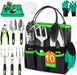 Garden Tools Set, 10 PCS Heavy Duty Gardening Hand Tools Kit, Green