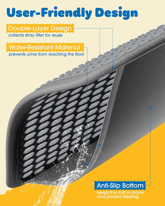 Cat Litter Mat, 23.2 x 14.6 in, Waterproof, Non-Slip, Grey