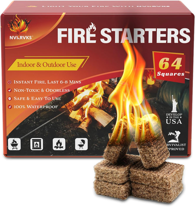 Fire Starter 64, Easy-Burning Fire Starter Squares for Campfires