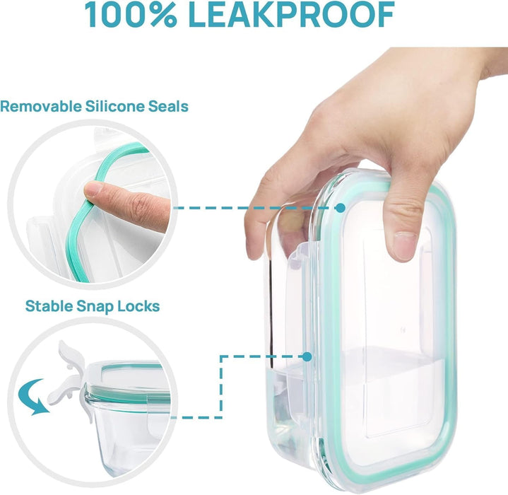 8 Pack Glass Food Storage Containers with Lids Green