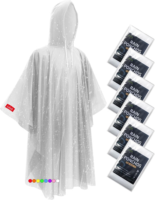Rain Ponchos for Adults - Extra Long Emergency Poncho with Hood, 6/12/24 Family Pack Raincoat, Home Survival Kits