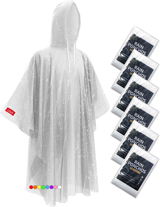 Rain Ponchos for Adults - Extra Long Emergency Poncho with Hood, 6/12/24 Family Pack Raincoat, Home Survival Kits