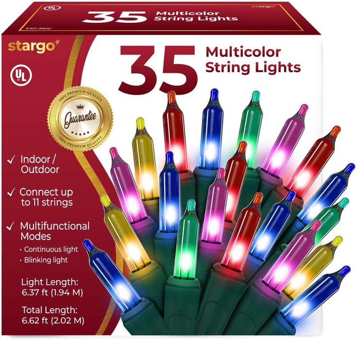 christmas lights for tree - 35 colored warm xmas lights | 6.6 ft long