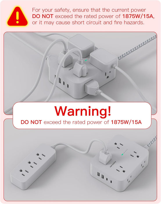 Surge Protector Power Strip, 1080J, 5 Ft Braided Extension Cord
