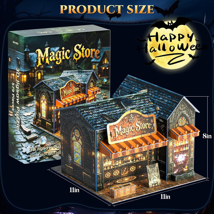 3D Puzzles for Adults,Halloween Magic Store Model Miniature House Kit,3D Paper Puzzle Open-Style Build for Adults Room Home Decor DIY Building House,Halloween Birthday Fun Gifts for Family and Friends