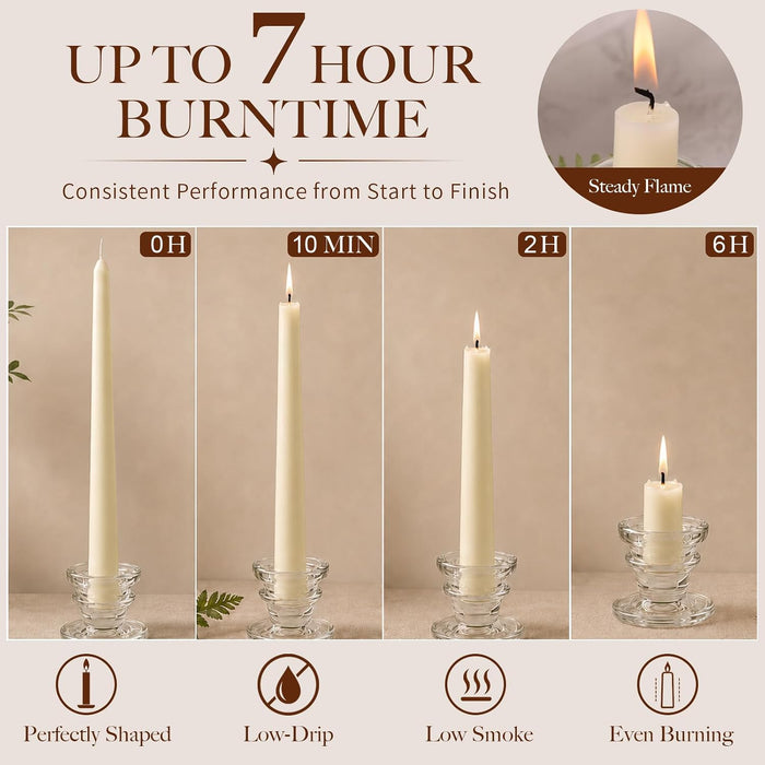 Ivory Taper Candles 10 Inch, 4 Pack Dripless Unscented Candle Sticks, 7 H