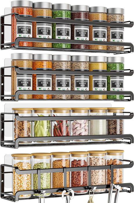 Spice Rack Wall Mounted 4 Pack, For Spice Jars & Seasonings,Black
