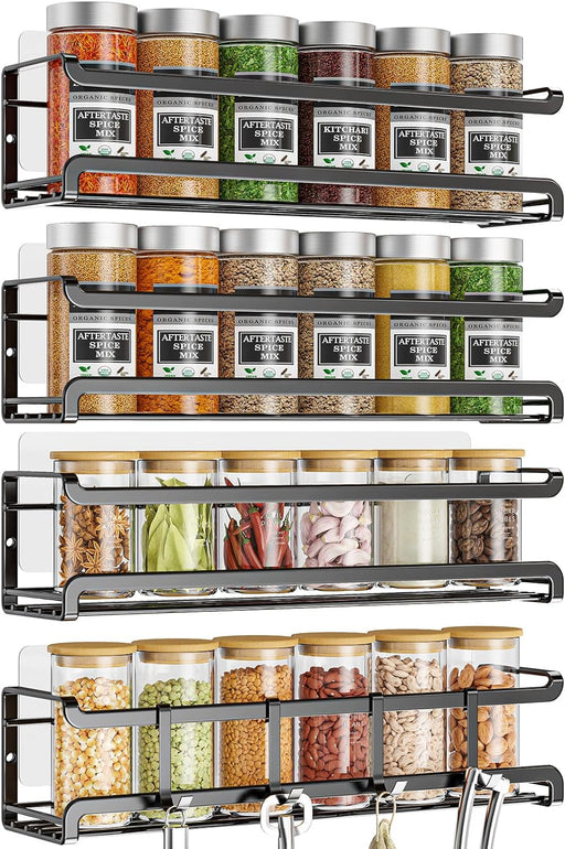 Spice Rack Wall Mounted 4 Pack, For Spice Jars & Seasonings,Black