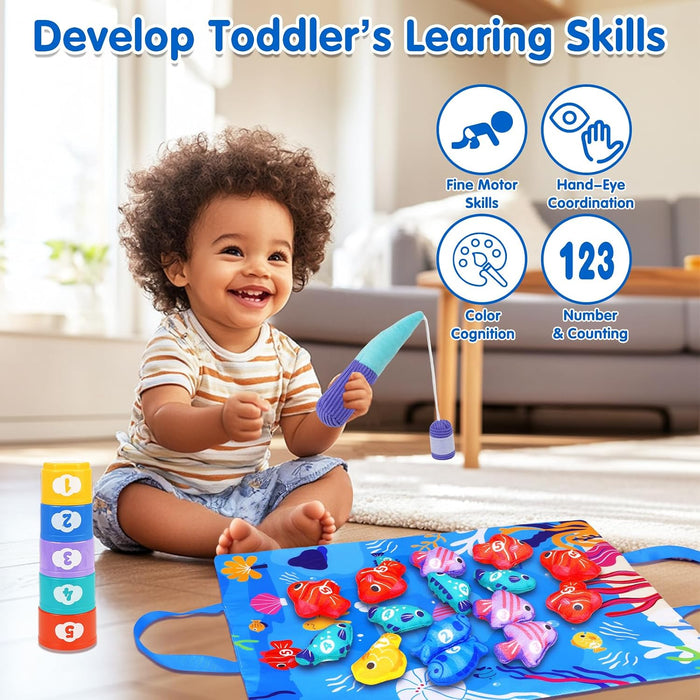 Montessori Toys for 1 Year Old: Cloth Fishing Game with Stacking Cups