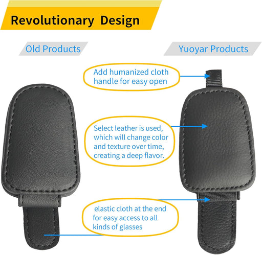 Magnetic Leather Sunglasses Holder for Car, 2 Packs (Black)