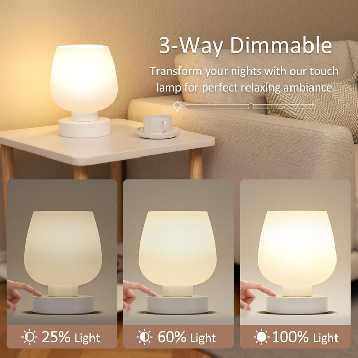 Small Touch Table Lamp for Nightstand, 3 Way Dimmable Bedside Lamp
