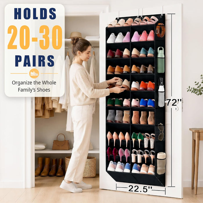 20-30 Pairs Over the Door Shoe Organizer with Side Mesh Pockets