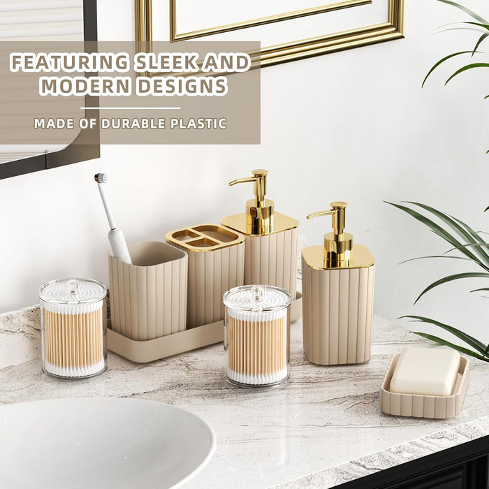 Bathroom Accessories Set - Gorgeous 10PC Beige Bathroom Set