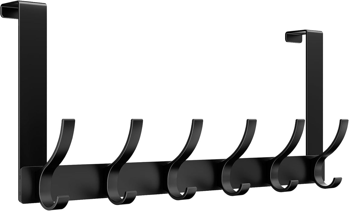 Over The Door Hooks, Door Hanger Hooks for Hanging, Towel Racks for Bathroom with 12 Coat Hook, Coat Rack College Dorm Essentials Bathroom Accessories（1 Pack, Black）