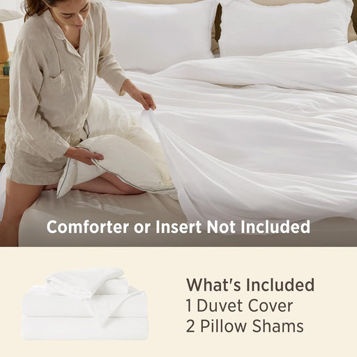 Prewashed Duvet Cover Queen, Cotton-Like Soft Bedding Set, White