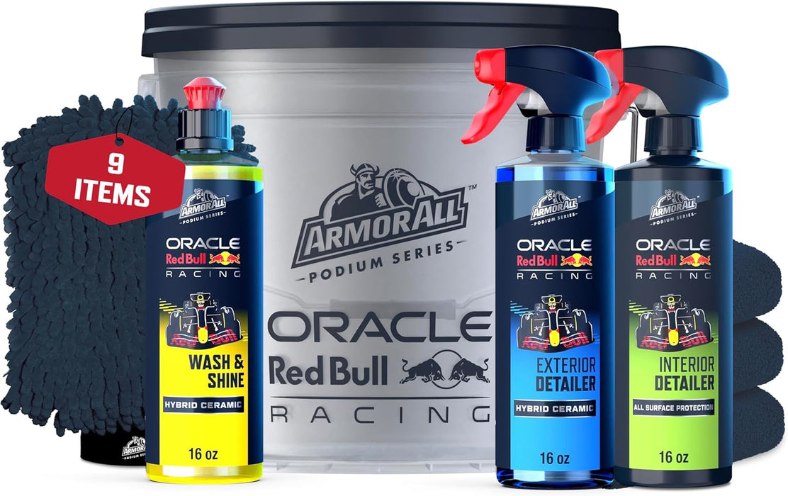 Podium Series Elite 9‑Piece Car Detailing Kit - Car Cleaning Kit with Bucket, Car Wash, Detailer Sprays, Wash Mitt & Mic