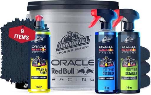Podium Series Elite 9‑Piece Car Detailing Kit - Car Cleaning Kit with Bucket, Car Wash, Detailer Sprays, Wash Mitt & Mic