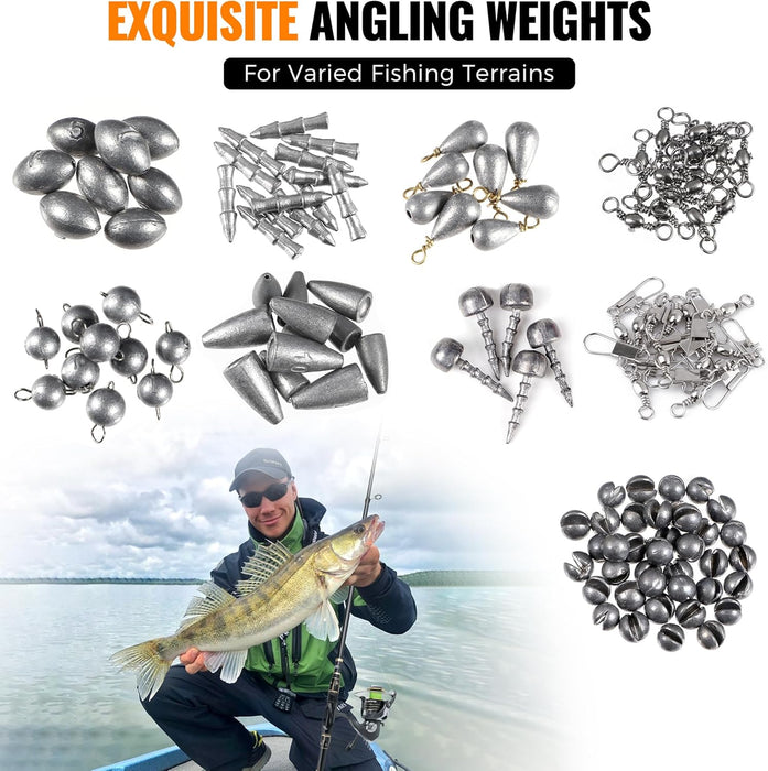 264/397pcs Fishing Accessories Kit, Organized Fishing Tackle Box with Tackle Included, Fishing Hooks, Fishing Weights Sinkers, Swivels, Beads, Fishing Gear Set Equipment for Bass Trout