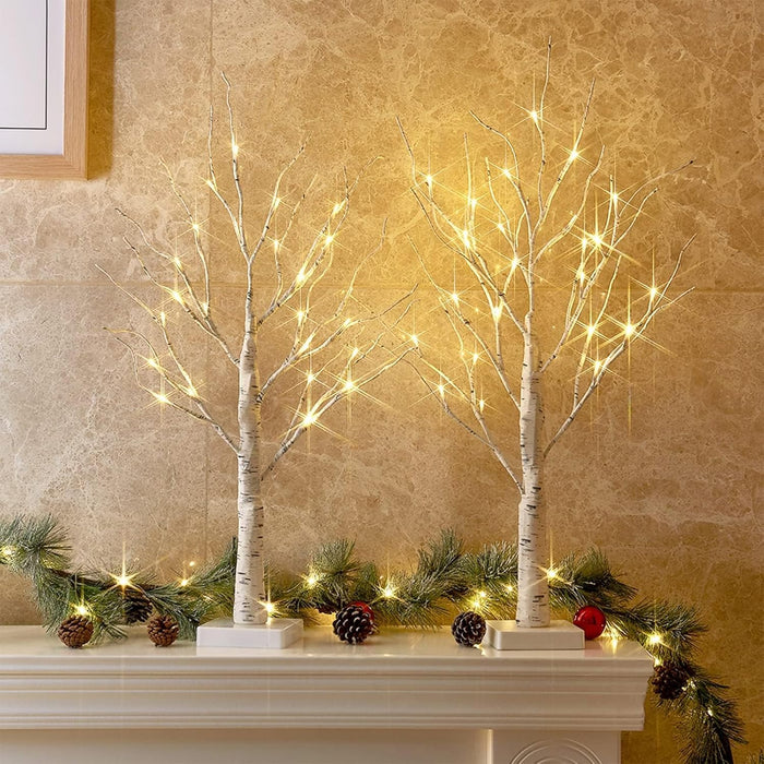Christmas Decorations, 2FT Birch Tree with LED Lights, Warm White Light up Tree Lamp, Artificial Trees for Home Table In