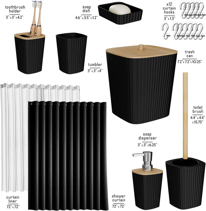 Black Bathroom Set, Shower Curtain Set, Bathroom Accessory Set