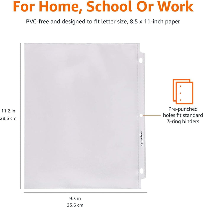 Sheet Protectors for 3 Ring Binder, Lightweight, Acid-Free, Clear Plastic Sleeves, Letter Size, 8.5 x 11 Inch, 100-Pack