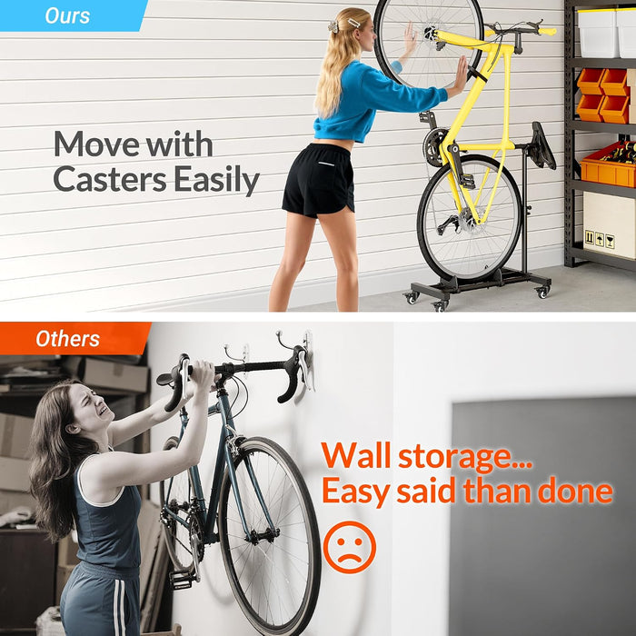 Vertical Bike Stand, Freestanding Bike Rack for Garage Storage, Upright Bicycle Floor Stand with Adjustable Height and 3