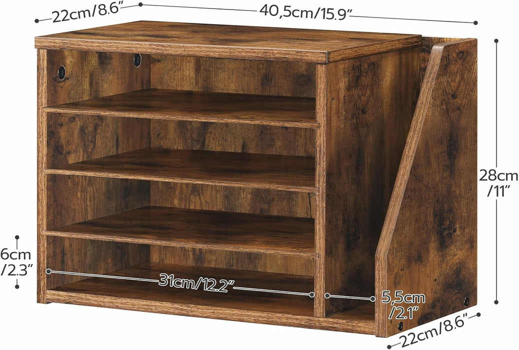 Mail Sorter, Literature Organizer with Adjustable Shelves, Paper Organizer for Office, Home, Wood Countertop File Holders, Mails, Magazines, Rustic Brown FG41WF01
