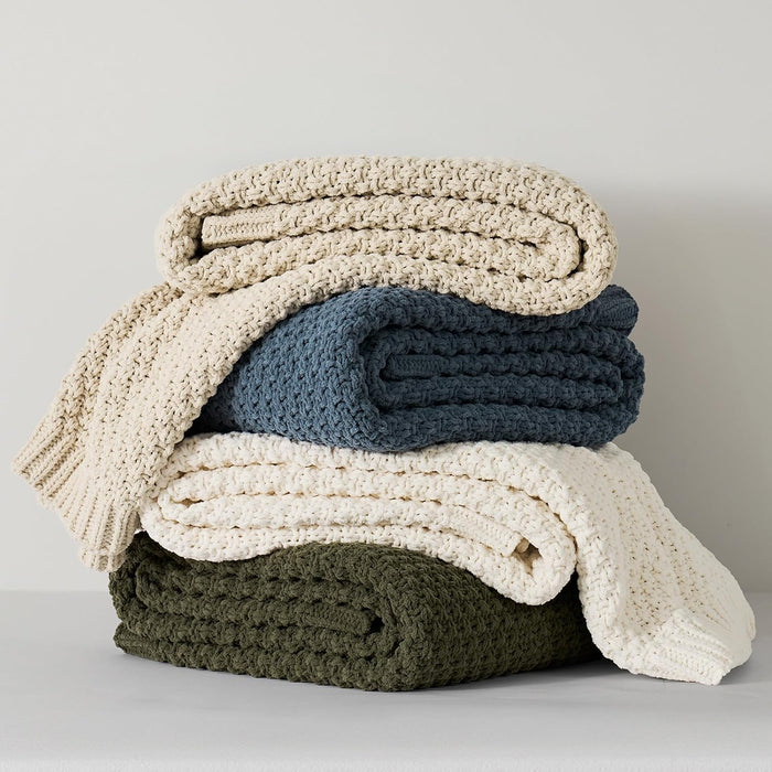 HOME Chunky Chenille Knit Throw Blanket, 50 x 60, Olive Green