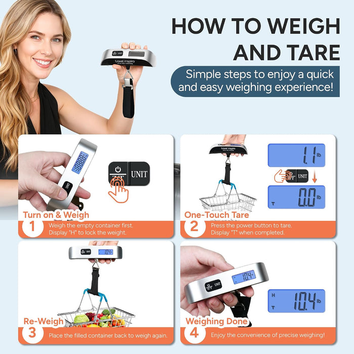 Digital Luggage Scale – Portable Hanging Suitcase Weight Scale for Travel, 110 lb Capacity, Backlit LCD Display, Prevents Airport Overweight Fees, Battery Included