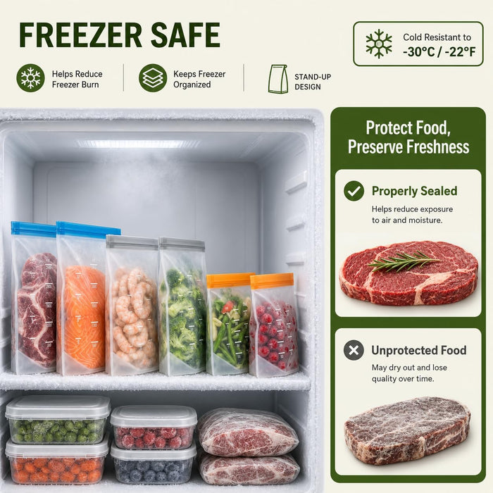 Reusable Bags Dishwasher Safe, BPA Free Reusable Gallon Freezer Bags, Stand Up Leakproof Food Storage Bags for Marinate 