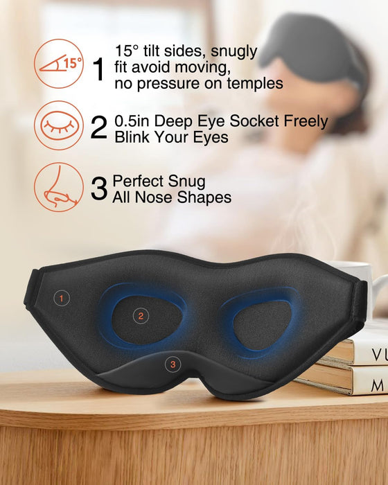 Sleep Mask for Side Sleeper, Eye Mask for Sleeping Women Men, Black