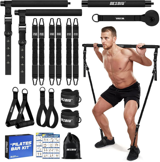 Pilates Bar Kit with Resistance Bands for Working Out, 210lbs Heavy Resistance Bands with Handles, Pilates Equipment wit