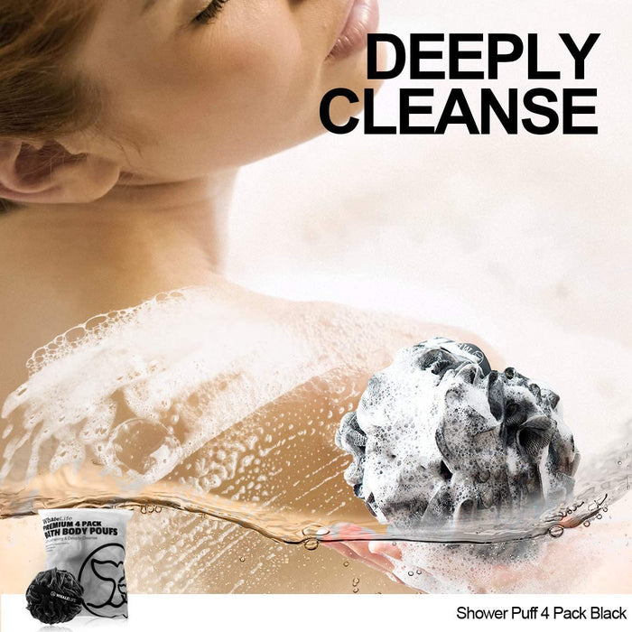 Bath Loofah Sponge for Shower - Body Scrubber 4-Pack Black