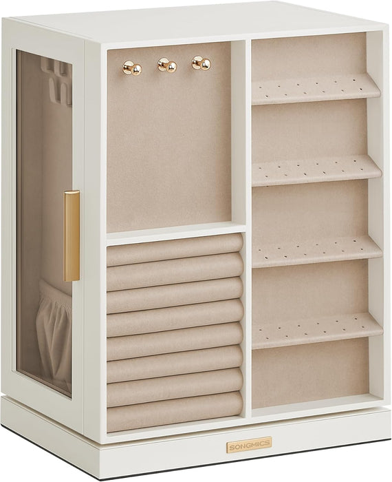 Jewelry Box Organizer, 360° Rotating, 5 Drawers, Cloud White