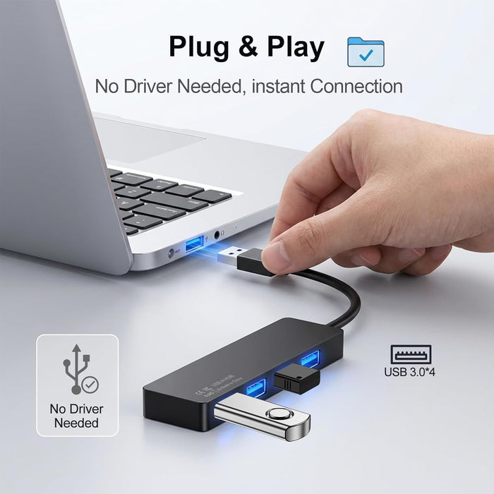 USB 3.0 Hub, 4-Port Multiple USB A Splitter for PC/Laptop/Desktop 0.8ft