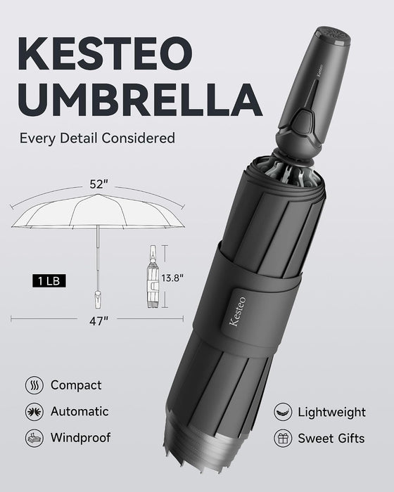 Windproof Travel Umbrella for Rain, Withstand 85MPH Winds, 52 Inch Automatic Reverse Fold Umbrellas Easy Auto Open Close