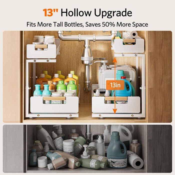 Under Sink Organizer Kitchen, 2-Tier Pull-Out Cabinet Shelf, 2-Pack