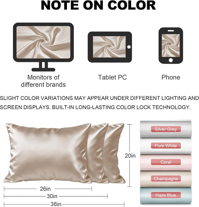 Silk Pillow Cases Standard Size with Hidden Zipper, Champagne