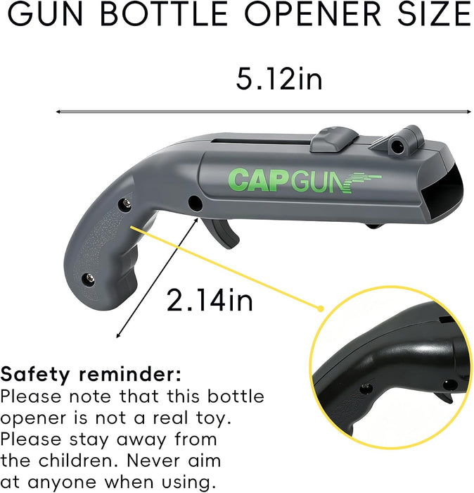 Cap Gun Bottle Opener, 2 Pack Bottle Cap Launcher Shooting Gun, Funny Party Opener for Men, Cool Gadget Present for Him - Black & Gray