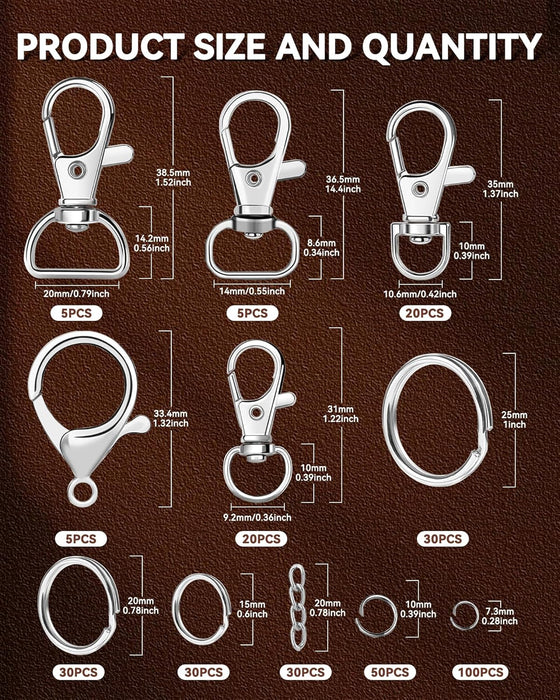 325PCS  Keychain Making Kit - Silver Keychain Clips with Key Rings